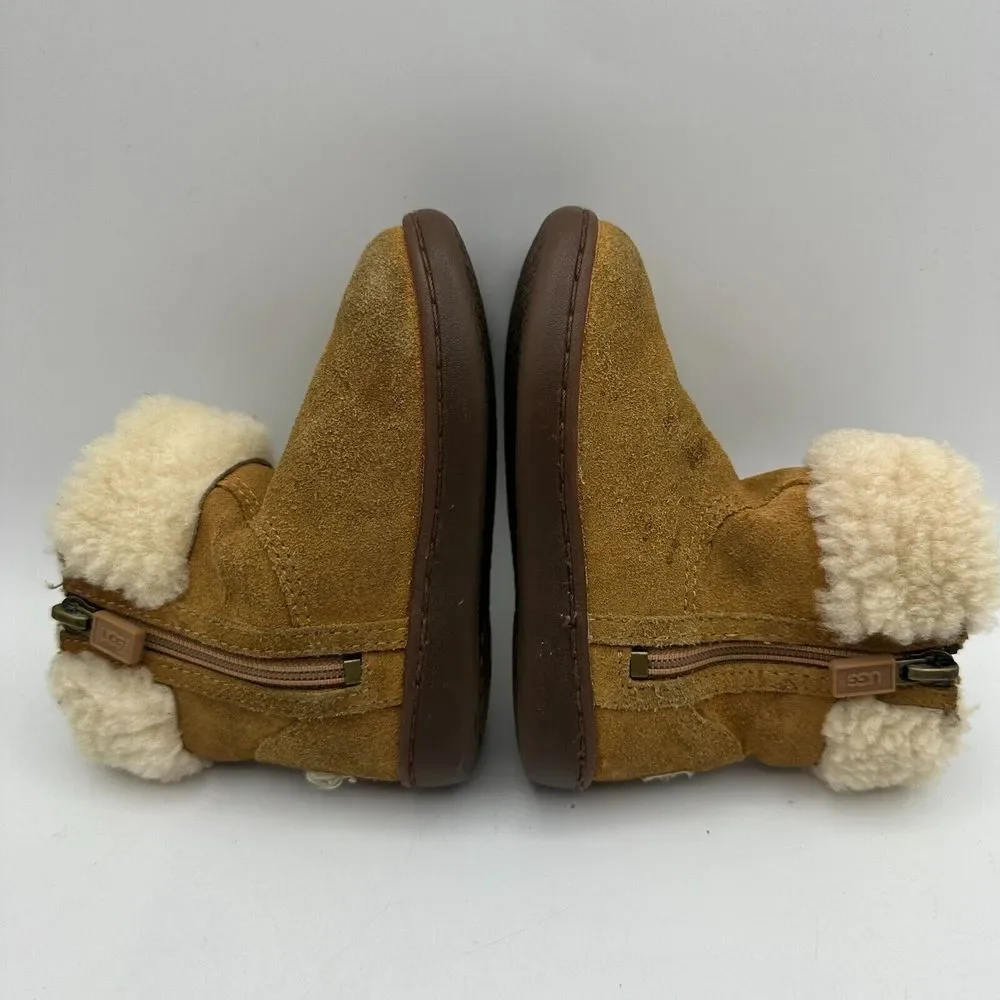 UGG Jorie II Winter Boots Unisex Kid 6 Brown Fur Trim Side Zip Round Toe Comfort